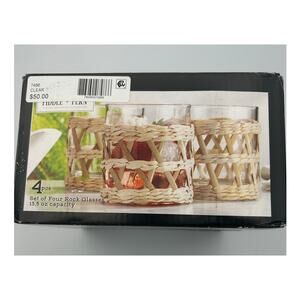 NEW SET OF 4 FIDDLE t FERN RATTAN ROCK GLASSES 13.5 oz